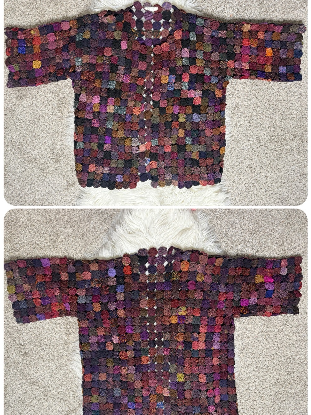 Vintage Thai Silk Multicolor YoYo Short Kimono Jewel Tones M/L